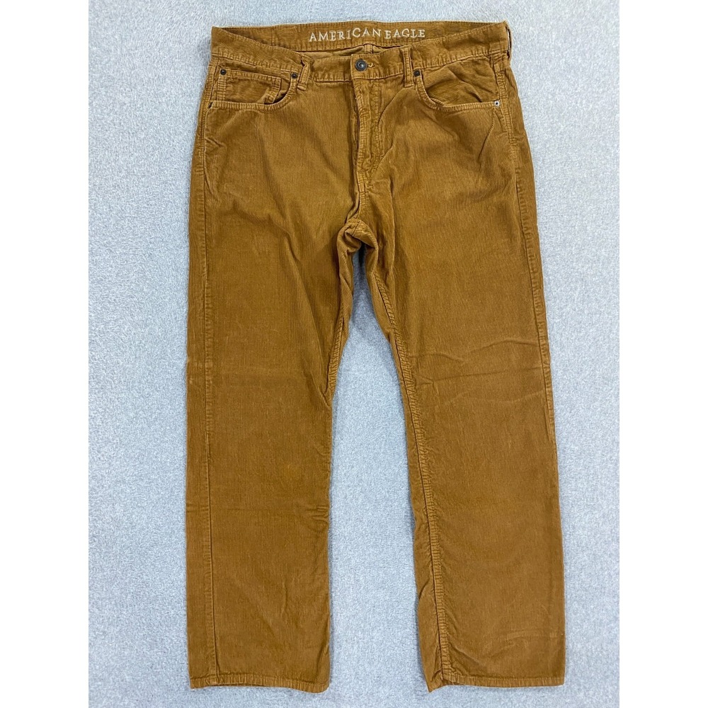 American Eagle Corduroy Pants Mens Size 38x32 Brown Cotton Original Straight Fit